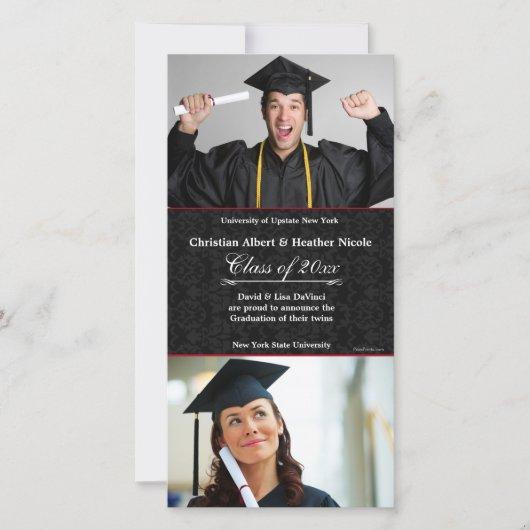 Black Damask Photo Graduation Card