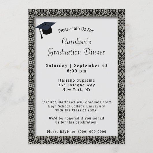 Black Frame Dinner Cap Gray Graduation Invitation