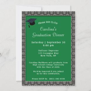 Black Frame Dinner Cap Green Graduation Invitation