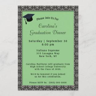 Black Frame Dinner Cap Light Green Graduation Invitation