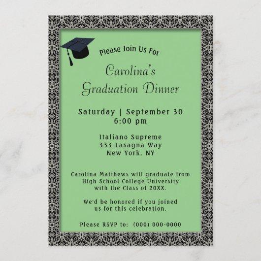 Black Frame Dinner Cap Light Green Graduation Invitation