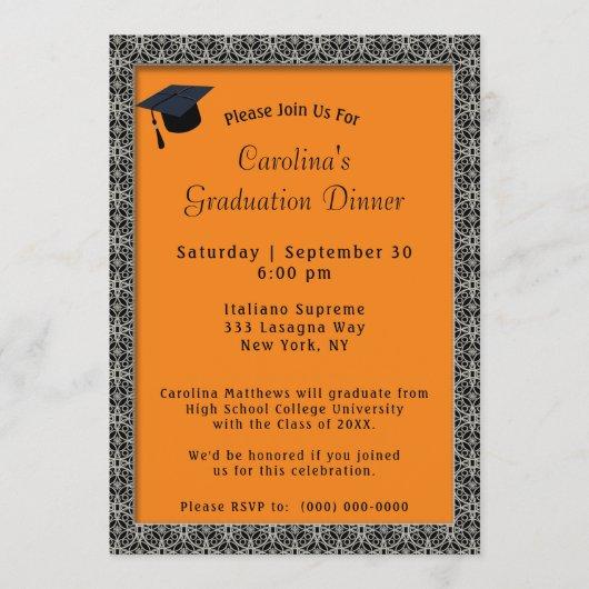 Black Frame Dinner Cap Orange Graduation Invitation