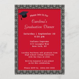 Black Frame Dinner Cap Red Graduation Invitation