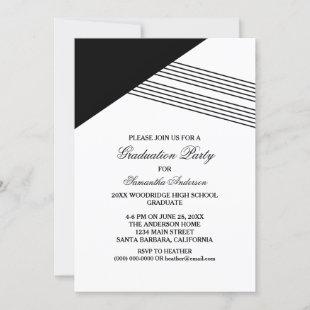 Black Geometric Stripe Graduation Party Invite