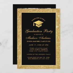 Black Glitter Graduation Party Invite - Photo Back