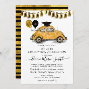 Black Gold Beetle Balloons Drive By Graduation Invitation