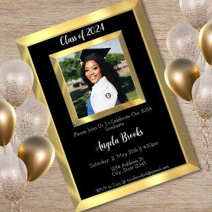 Black & Gold Beveled Photo Graduation Party Invitation