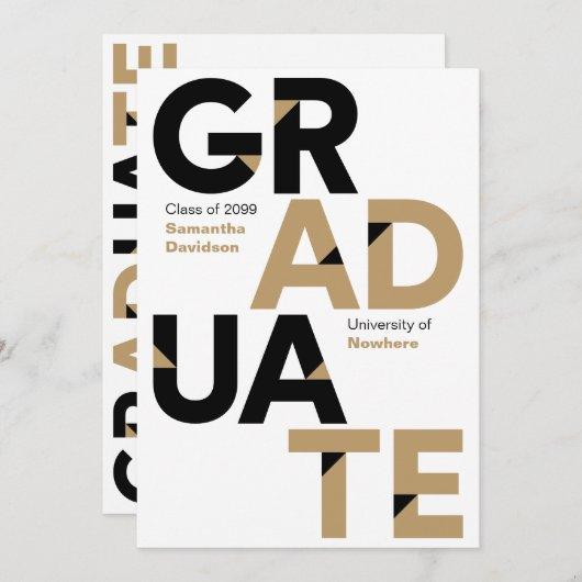 Black & Gold Big Bold Angle-Cut Letters Graduation Invitation