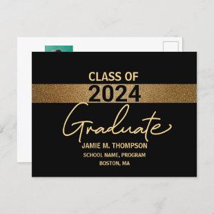 Black Gold Class of 2024 Graduation Photo Postcard