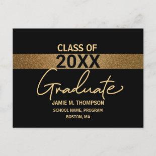Black Gold Class of  Graduation announcement Postcard
