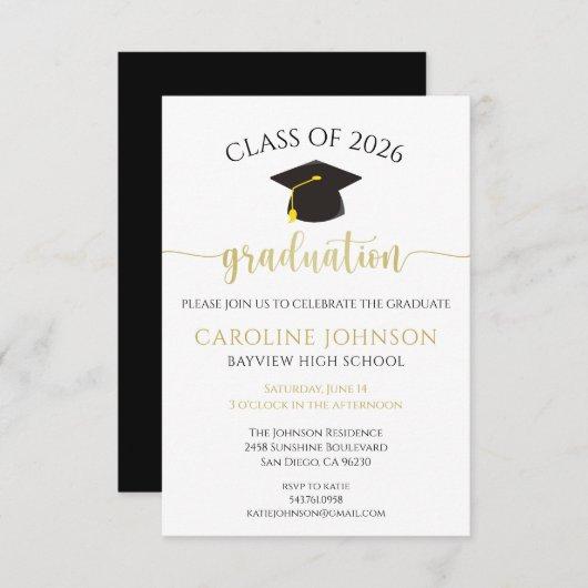 Black & Gold Class Of Graduation Party Invitation