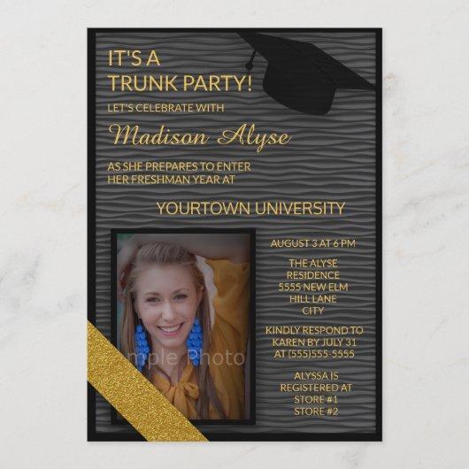 Black Gold College Trunk Party Dorm Shower Invite