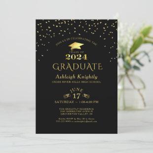Black Gold Confetti Graduate Graduation Invitation