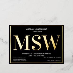 Black Gold Degree MSW Graduation Foil Invitation