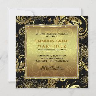 Black Gold & Diamonds Pattern-Elegant Grad Invite