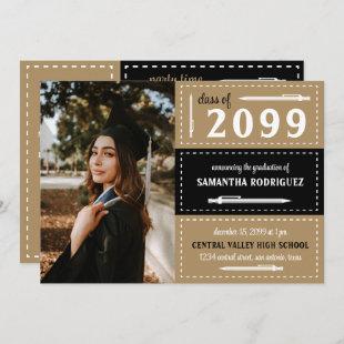 Black & Gold Dotted Boxes and Pencils Graduation Invitation
