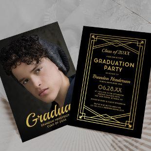 Black Gold Elegant Photo Graduation Party Invitation