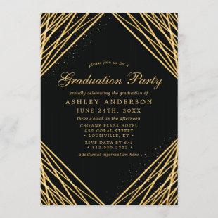 Black Gold Geometric Abstract Graduation Party Invitation