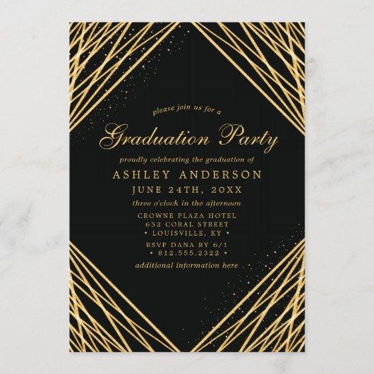 Black Gold Geometric Abstract Graduation Party Invitation
