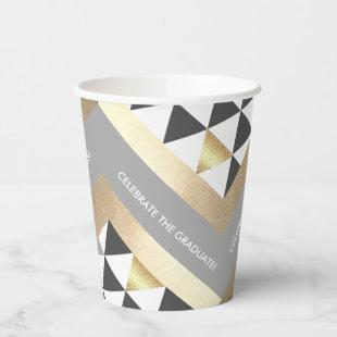 Black Gold Geometric Pattern Graduation Party Paper Cups