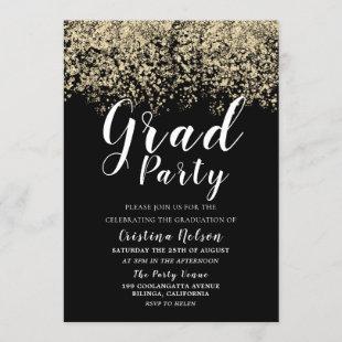 Black Gold Glitter Boy Girl Graduation Grad Party Invitation