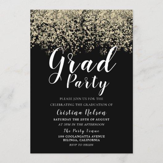 Black Gold Glitter Boy Girl Graduation Grad Party Invitation