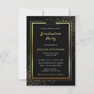 Black Gold Glitter Graduation Invitation