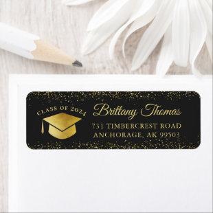 Black Gold Glitter Graduation Party Return Address Label