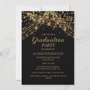 Black Gold Glitter High School Graduation Invitation