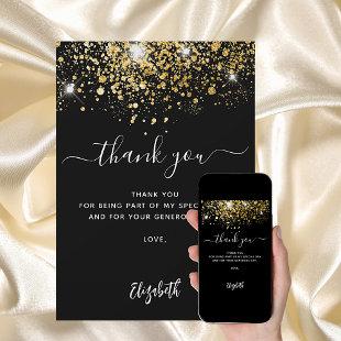 Black gold glitter sparkles script thank you card
