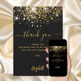 Black gold glitter sparkles thank you card