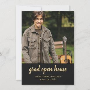 Black Gold Grad Open House Graduation Invitation