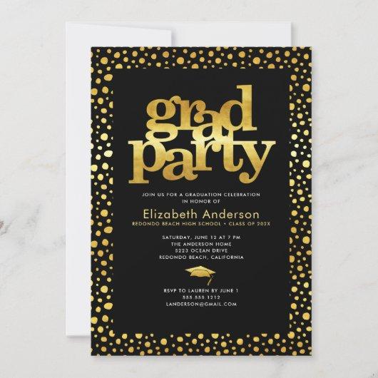 Black gold grad party modern bold typography chic invitation