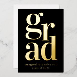 Black Gold Grad Typography  Foil Invitation