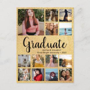 Black & Gold Graduate 13 Photo Collage Graduation Announcement Postcard