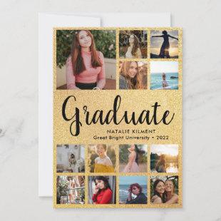 Black & Gold Graduate 14 Photo Collage Graduation Invitation