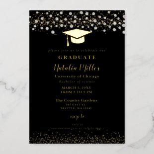 Black Gold Graduation Hat Graduation  Foil Invitat Foil Invitation