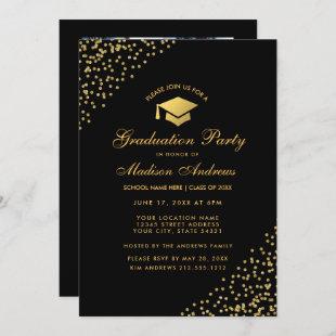 Black Gold Graduation Party Invite - Photo Back