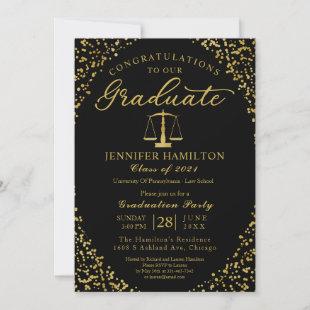 Black Gold Law School Graduation Party Invitation