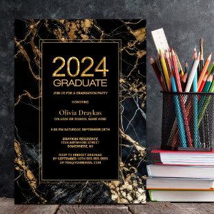 Black Gold Marble 2024 Graduation Party Invitation
