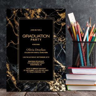 Black Gold Marble Graduation Party Invitation