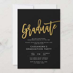 Black Gold Modern Script Graduate Party Invitation