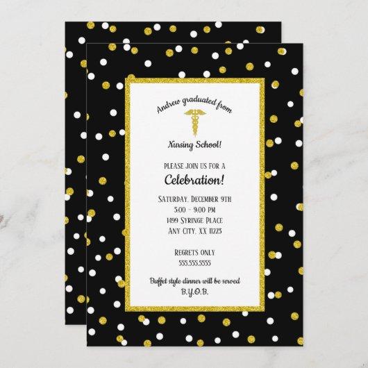 Black Gold Nurse graduation party, neutral gender Invitation