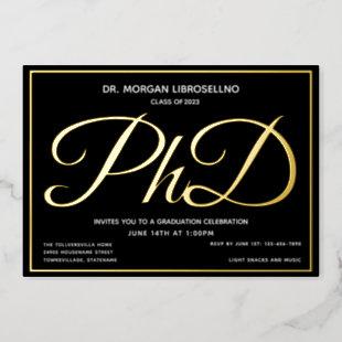 Black Gold PhD Graduation Foil Invitation