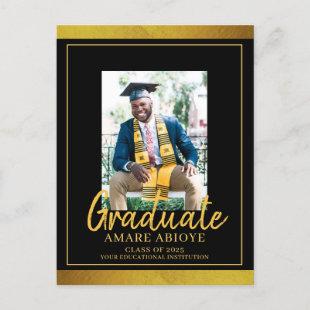 Black Gold Photo Graduation  Announcement Postcard