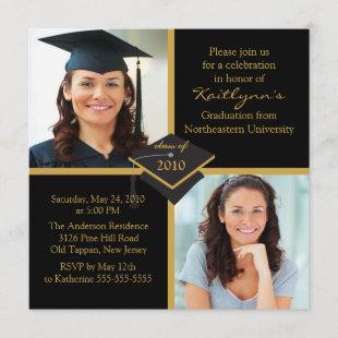 Black & Gold Photo Graduation Invitation