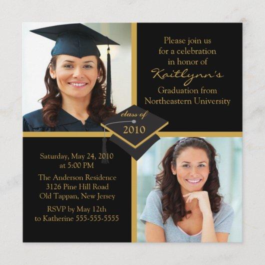Black & Gold Photo Graduation Invitation