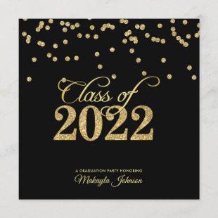 Black & Gold Polkadot Glitter Class of 2022 Party Invitation