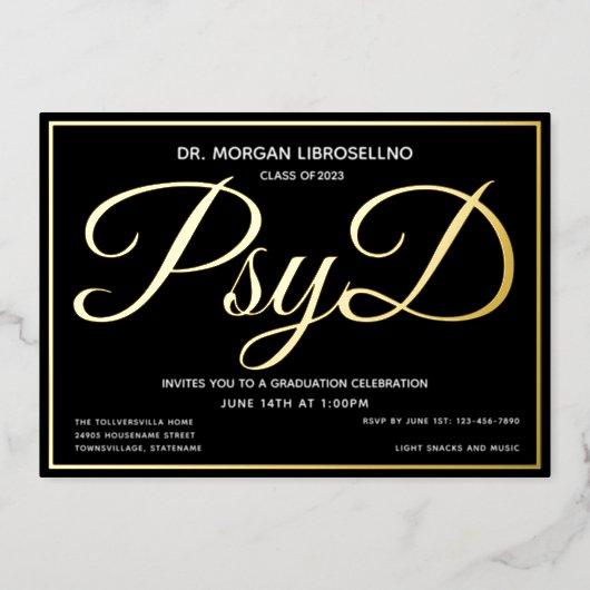 Black Gold PsyD Graduation Foil Invitation