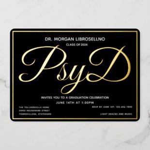 Black Gold PsyD Graduation Foil Invitation